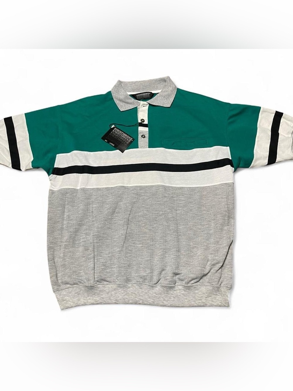 NWT Vintage 90s Knightsbridge Polo Shirt Striped Multi Color 80s Pocket Size L